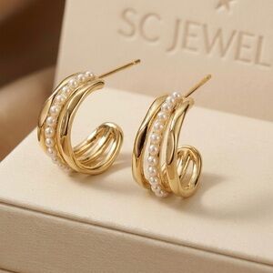 Claw Earrings 14k Gold Plated Huggie Earrings Pearl 925 Sterling